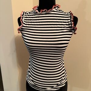 Black and White Striped Ruffle sleeveless Top Smak Parlour size small